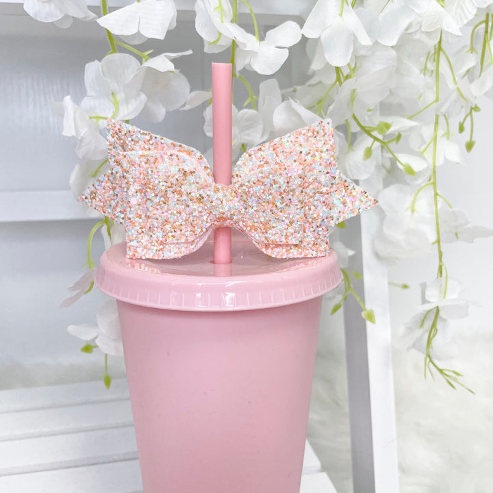 GLITTER DOUBLE BOW STRAW TOPPER