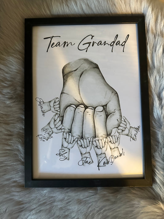 TEAM GRANDAD BLACK AND WHITE FRAMED PRINTS