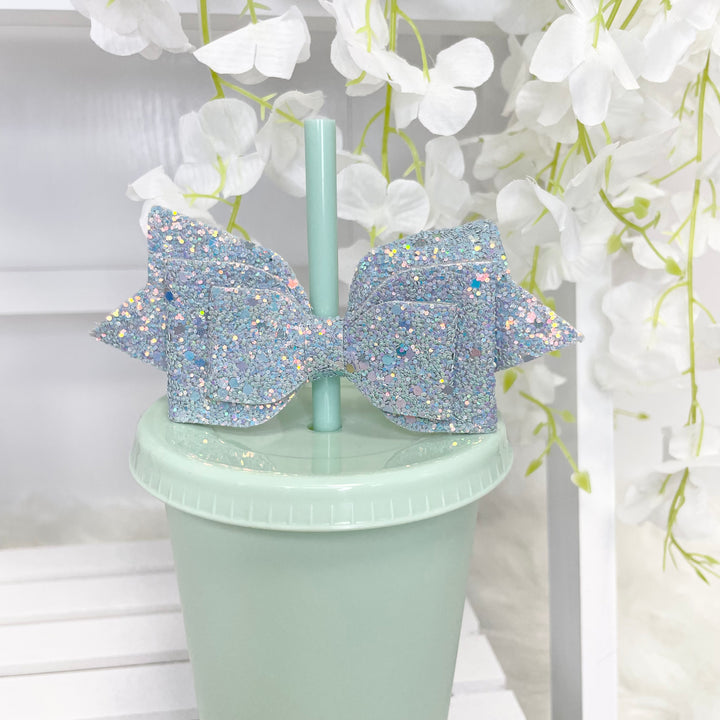 GLITTER DOUBLE BOW STRAW TOPPER