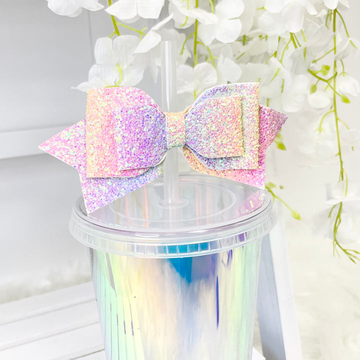GLITTER DOUBLE BOW STRAW TOPPER