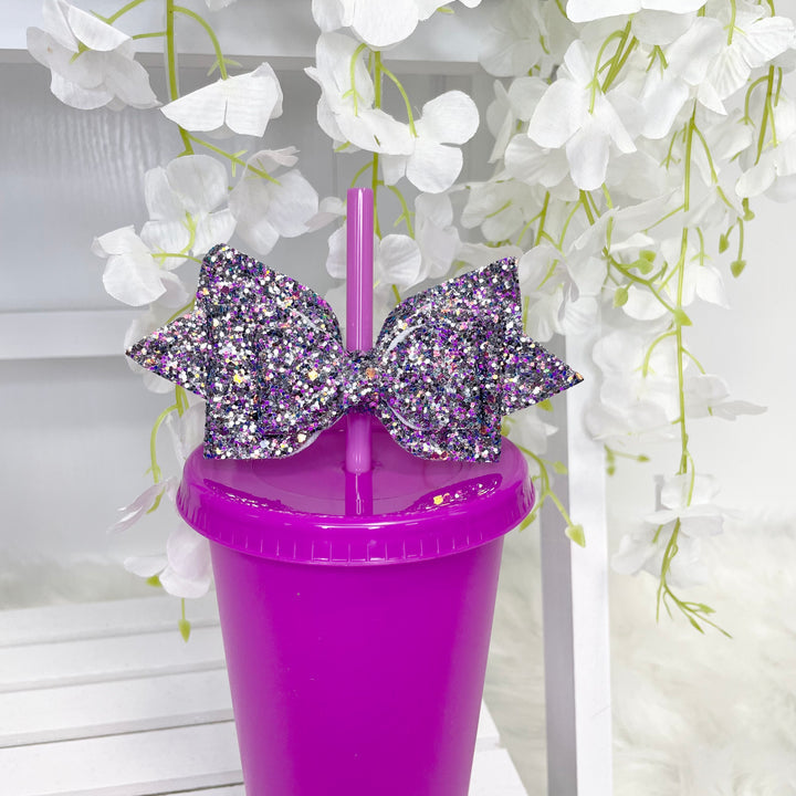 GLITTER DOUBLE BOW STRAW TOPPER