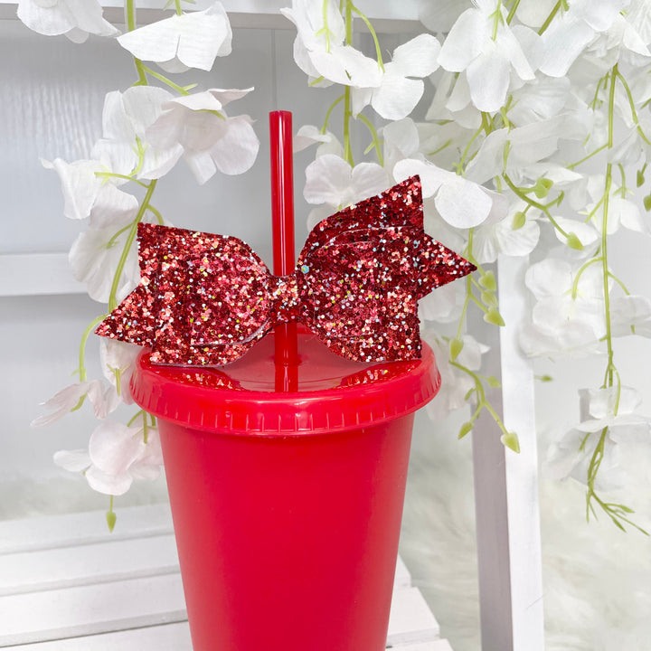 GLITTER DOUBLE BOW STRAW TOPPER