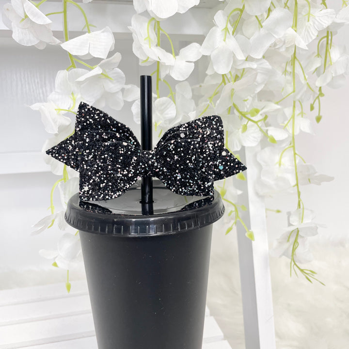 GLITTER DOUBLE BOW STRAW TOPPER