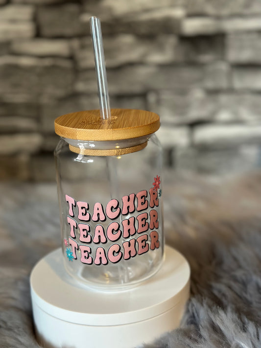 TEACHER 16OZ BAMBOO GLASS