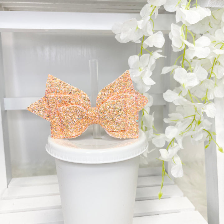 GLITTER DOUBLE BOW STRAW TOPPER